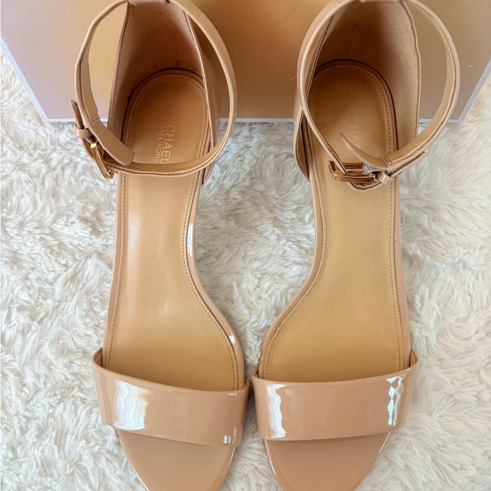Michael Kors Tan Sandals with Ankle Strap and Block Heel
